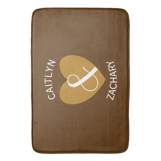 Moderne bruid en bruidegom goud hart gebogen tekst badmat (Voorkant Verticaal)