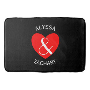 Moderne bruid en bruidegom rood hart gebogen tekst badmat