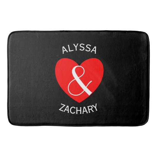 Moderne bruid en bruidegom rood hart gebogen tekst badmat (Voorkant)