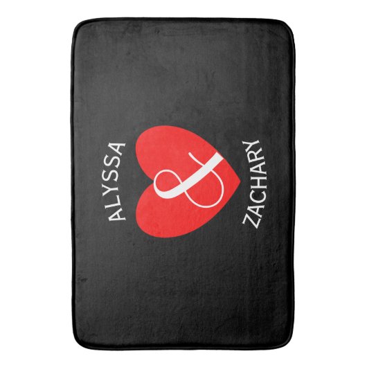 Moderne bruid en bruidegom rood hart gebogen tekst badmat (Voorkant Verticaal)