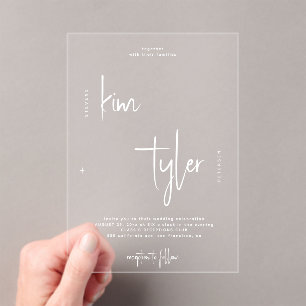 Moderne bruid en bruidegom script namen bruiloft acryl uitnodigingen