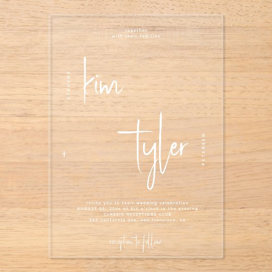 Moderne bruid en bruidegom script namen bruiloft acryl uitnodigingen (Voorkant)