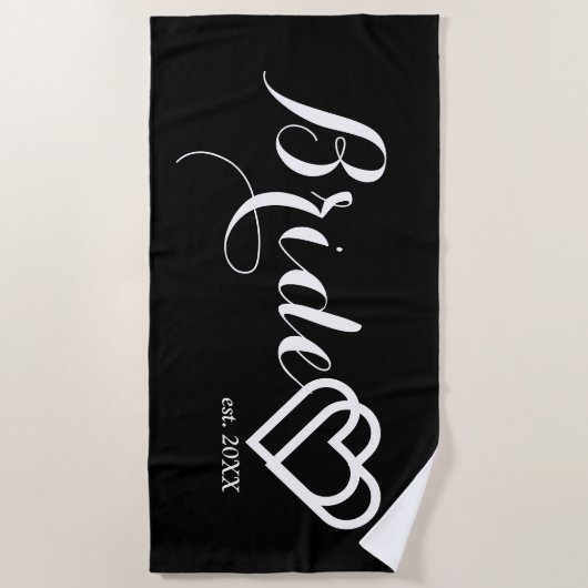 Moderne bruid Gepersonaliseerd Datum zwart wit har Strandlaken (Voorkant)