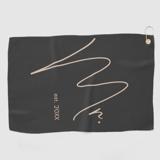 Moderne bruidegom | Beige + Zwart Script Golfhanddoek (Horizontaal)