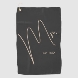 Moderne bruidegom | Beige + Zwart Script Golfhanddoek