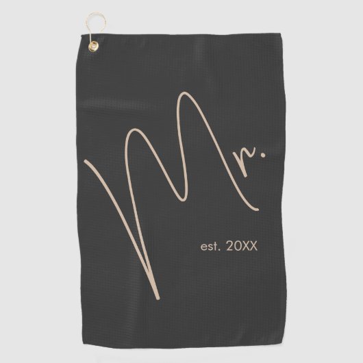 Moderne bruidegom | Beige + Zwart Script Golfhanddoek (Voorkant)