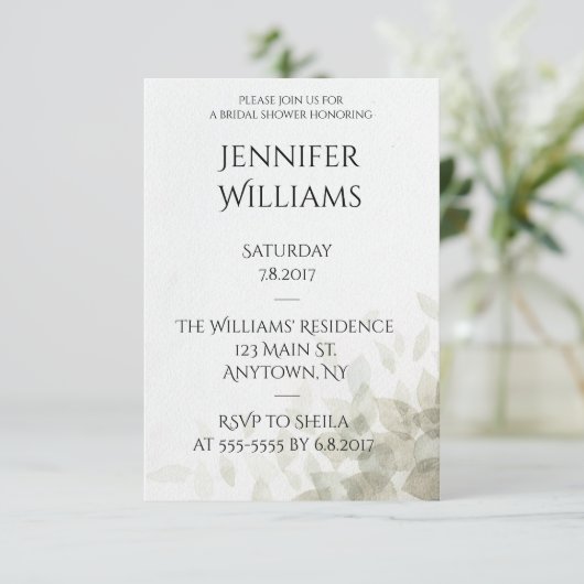 Moderne bruids-shower uitnodigingen met bladeren (Staand voorkant)