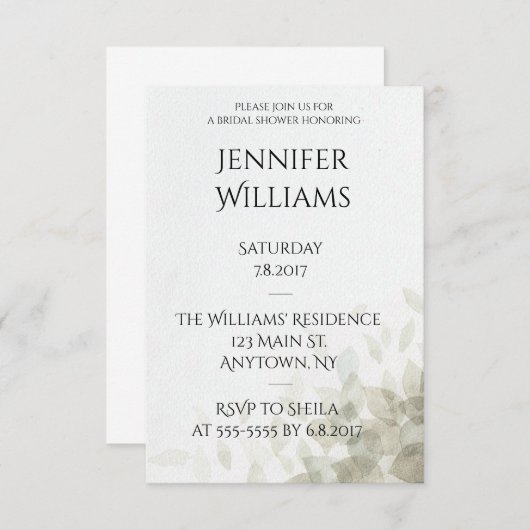 Moderne bruids-shower uitnodigingen met bladeren (Voorkant / Achterkant)