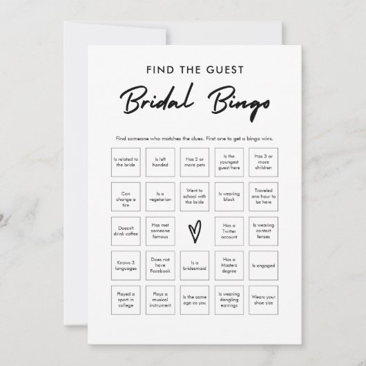 Moderne Bruidsbruiloft Bingo Game om de Gast te Vi (Voorkant)