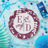 Moderne bruidsburgundy-initialen papieren bord (Feest)