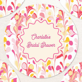 Moderne Bruidsdouche Retro Abstracte Roze Golven Ronde Sticker