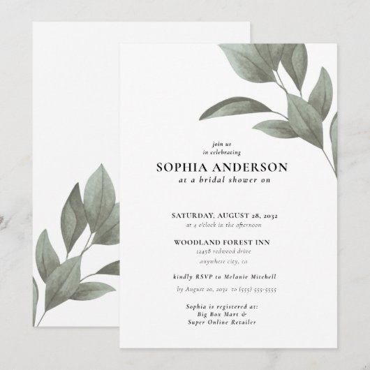 Moderne Bruidsfeest Botanische Eucalyptus Boho Kaart (Voorkant / Achterkant)