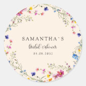 Moderne Bruidsfeest met Wilde Bloemen Ronde Sticker (Voorkant)