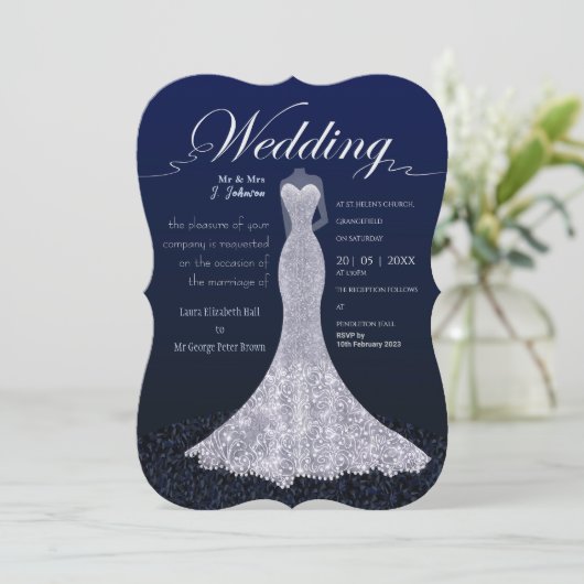 Moderne bruidsjurk bruiloft uitnodiging Briefkaart (Staand voorkant)