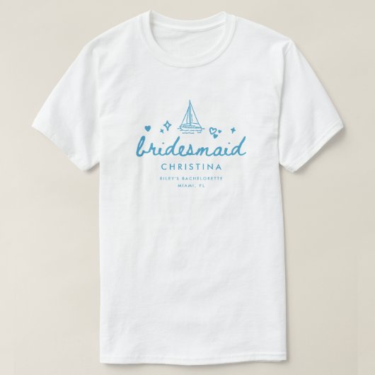 Moderne Bruidsmeisje Blauwe Script Meer Bruidsmeis T-shirt (Design voorkant)