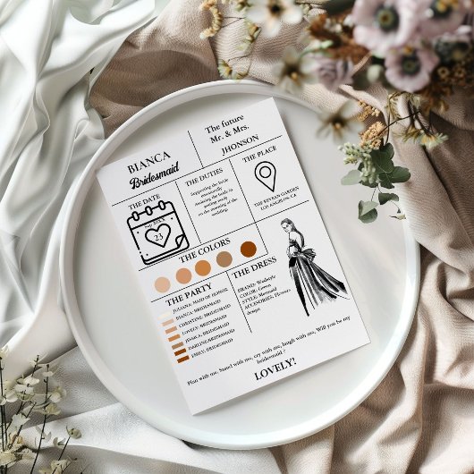Moderne bruidsmeisje info kaart bruids partij kaar