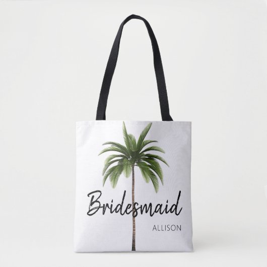 Moderne bruidsmeisje strand bruiloft Palm Tree Mon Tote Bag (Voorkant)