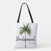 Moderne bruidsmeisje strand bruiloft Palm Tree Mon Tote Bag (Achterkant)