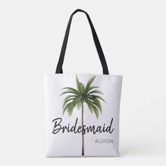Moderne bruidsmeisje strand bruiloft Palm Tree Mon Tote Bag (Achterkant)
