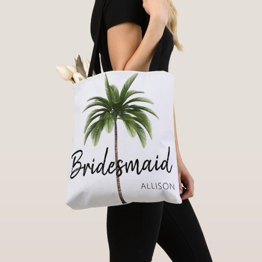 Moderne bruidsmeisje strand bruiloft Palm Tree Mon Tote Bag (Dichtbij)
