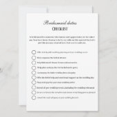 Moderne bruidsmeisjes plichten checklist, feest in kaart (Voorkant)
