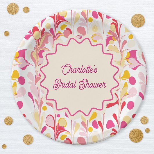 Moderne Bruidsmeisjesfeest Retro Abstract Roze Gol Papieren Bordje