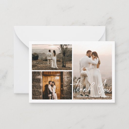 moderne bruiloft 3 foto ' s collage bedankt notitiekaartje (Voorkant)