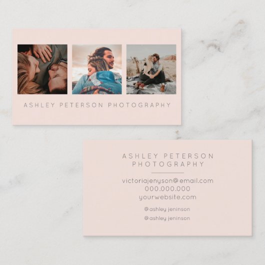 Moderne bruiloft 3 fotografie met minimale zwarte  visitekaartje (Voorkant / Achterkant)