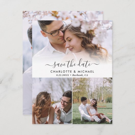 Moderne bruiloft 4 Foto bewaart datumkaarten Aankondiging (Voorkant / Achterkant)