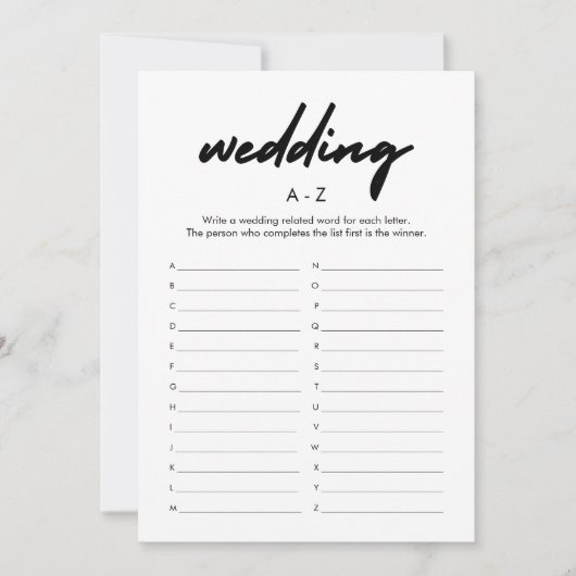 Moderne bruiloft A-Z Vrijgezellenfeest spel Kaart (Voorkant)