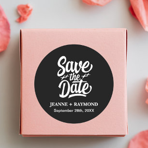 Moderne bruiloft aankondiging Save The Date Zwart Ronde Sticker