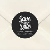 Moderne bruiloft aankondiging Save The Date Zwart Ronde Sticker