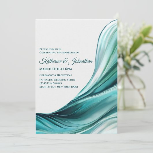 Moderne bruiloft- Abstract-Emerald Green-Invitatio Kaart (Staand voorkant)