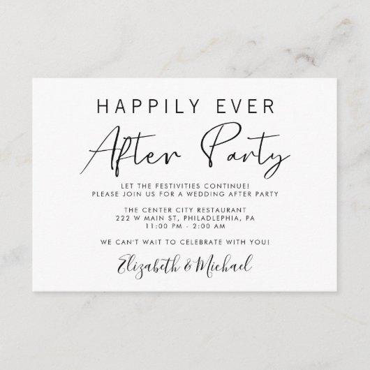 Moderne bruiloft afterparty  informatiekaartje (Voorkant)
