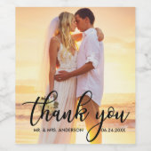 Moderne bruiloft Bedankt Bride Groom Foto B Wijn Etiket (Enkel label)