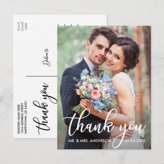 Moderne bruiloft Bedankt Bride Groom Foto Briefkaart (Voorkant / Achterkant)