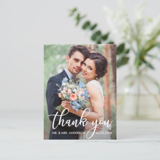 Moderne bruiloft Bedankt Bride Groom Foto Briefkaart (Staand voorkant)