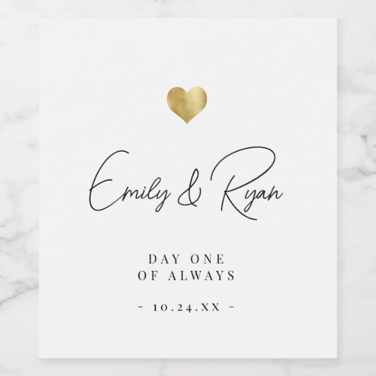 Moderne bruiloft BEDANKT Gouden Hart Wijn Etiket (Enkel label)