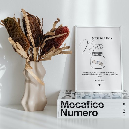 Moderne bruiloft bericht in een fles gastenboek te poster