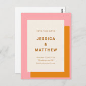 Moderne bruiloft bespaart de datum roze en Oranje Briefkaart (Voorkant / Achterkant)