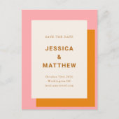 Moderne bruiloft bespaart de datum roze en Oranje Briefkaart (Voorkant)