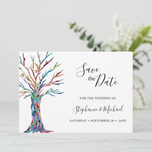 Moderne bruiloft bespaart de datum save the date (Staand voorkant)