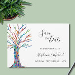 Moderne bruiloft bespaart de datum save the date<br><div class="desc">Deze unieke trouwsave-the-date kaart is versierd met een kleurrijke mozaïekboom. Gemakkelijk aan te passen. Gebruik het ontwerpgereedschap om de tekstgrootte,  -stijl of -kleur te wijzigen. Dit exacte afbeelding van andere designers vind je niet bij de creëer van ons kunstwerk. Origineel mozaïek en Waterverf © Michele Davies.</div>