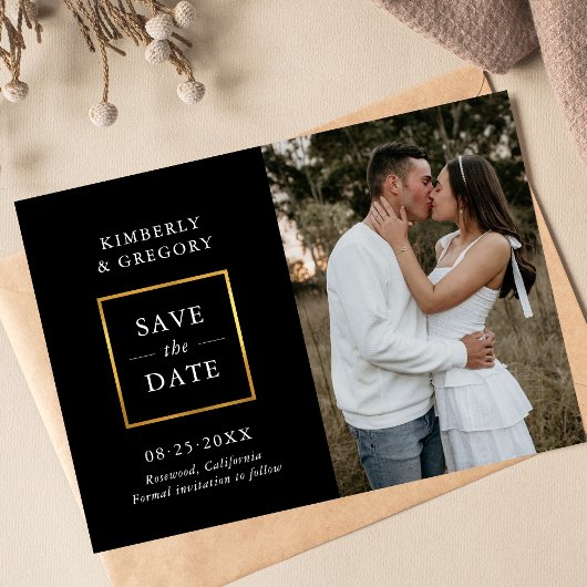 Moderne bruiloft bespaart de datum zwart goud | FO Save The Date
