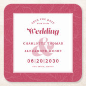 Moderne bruiloft bespaart het Magenta Leaf Pattern Kartonnen Onderzetters (Voorkant)