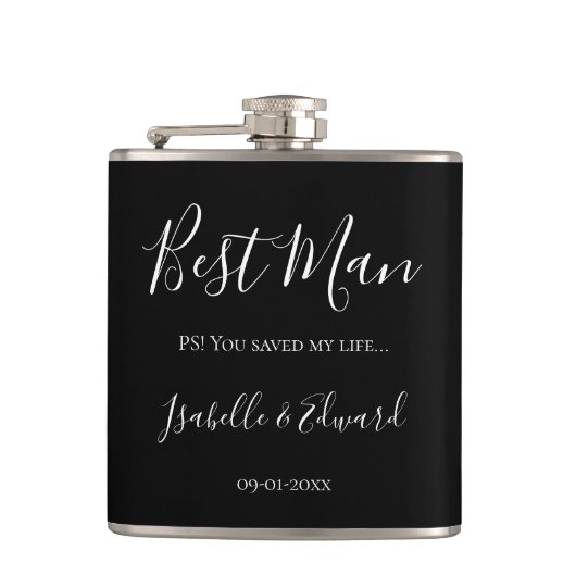 Moderne bruiloft Beste man Zwart Dank je cadeau Heupfles (Voorkant)