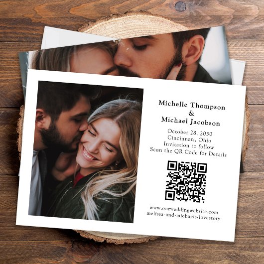 Moderne Bruiloft Bewaar de Datum Foto QR Code Save The Date