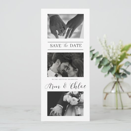 Moderne bruiloft Bewaar de datum Fotocollage Save The Date (Staand voorkant)