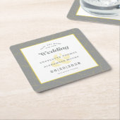 Moderne bruiloft Bewaar de datum Geel Grijs patroo Kartonnen Onderzetters (Schuin)