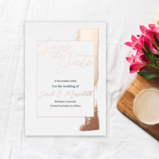Moderne bruiloft Bewaar de Datumuitnodiging met fo Folie Uitnodiging